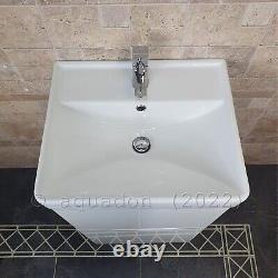 Gloss White Handleless 500mm Floor Standing Bathroom Vanity Unit And Basin