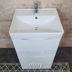 Gloss White Handleless 600mm Floor Standing Bathroom Vanity Unit And Basin