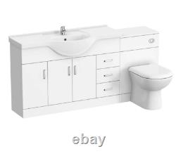Gloss White Vanity Unit Sink & Toilet Ceramic Basin & Pan Bathroom Suite 1700