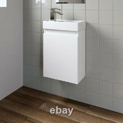 Gloss White Wall Hung 400mm Slimline Vanity Unit Basin Sink Cloakroom Bathroom