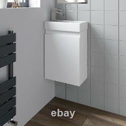 Gloss White Wall Hung 400mm Slimline Vanity Unit Basin Sink Cloakroom Bathroom