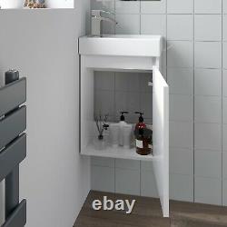 Gloss White Wall Hung 400mm Slimline Vanity Unit Basin Sink Cloakroom Bathroom