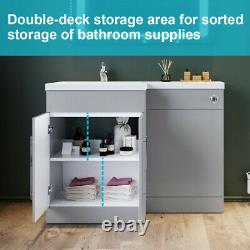 Grey Bathroom Sink Vanity Unit with Square Toilet Left Hand Basin Storage