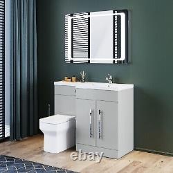 Grey Bathroom Vanity Unit Sink Cabinet Right Hand Basin Storage with WC Toilet