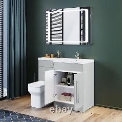 Grey Bathroom Vanity Unit Sink Cabinet Right Hand Basin Storage with WC Toilet