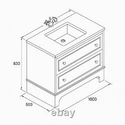 Grey Bathroom Vanity Unit with White Quartz Worktop 2 Drawer Storage 1000mm