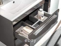 Grey Gloss Bathroom 600mm Vanity Sink Basin Wall Hung Cabinet Drawers Unit Twist