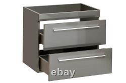 Grey Gloss Bathroom 600mm Vanity Sink Basin Wall Hung Cabinet Drawers Unit Twist