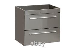 Grey Gloss Bathroom 600mm Vanity Sink Basin Wall Hung Cabinet Drawers Unit Twist