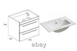 Grey Gloss Bathroom 600mm Vanity Sink Basin Wall Hung Cabinet Drawers Unit Twist