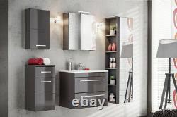 Grey Gloss Bathroom 600mm Vanity Sink Basin Wall Hung Cabinet Drawers Unit Twist