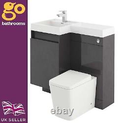 Grey Gloss Bathroom Sink and Toilet Unit 900mm Combination Sink Unit WC Unit LH