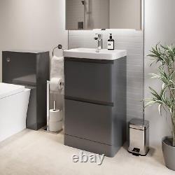 Grey Gloss Free Standing Vanity Unit 500mm Width Modern Bathroom Storage