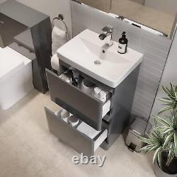 Grey Gloss Free Standing Vanity Unit 500mm Width Modern Bathroom Storage