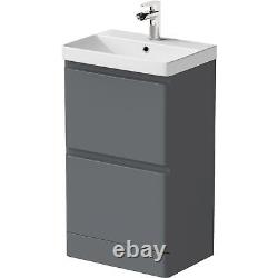 Grey Gloss Free Standing Vanity Unit 500mm Width Modern Bathroom Storage