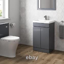 Grey Gloss Freestanding Cloakroom Vanity Unit with Basin 500mm Modern Bathroom