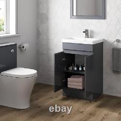 Grey Gloss Freestanding Cloakroom Vanity Unit with Basin 500mm Modern Bathroom