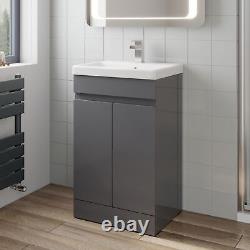 Grey Gloss Freestanding Cloakroom Vanity Unit with Basin 500mm Modern Bathroom