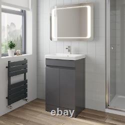 Grey Gloss Freestanding Cloakroom Vanity Unit with Basin 500mm Modern Bathroom