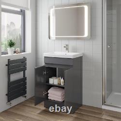 Grey Gloss Freestanding Cloakroom Vanity Unit with Basin 500mm Modern Bathroom