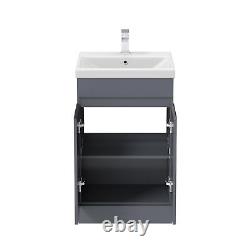 Grey Gloss Freestanding Cloakroom Vanity Unit with Basin 500mm Modern Bathroom