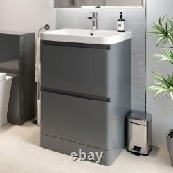 Grey Gloss Freestanding Vanity Unit with Basin 600mm Modern Bathroom Storage
