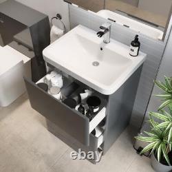 Grey Gloss Freestanding Vanity Unit with Basin 600mm Modern Bathroom Storage