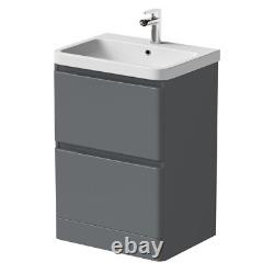 Grey Gloss Freestanding Vanity Unit with Basin 600mm Modern Bathroom Storage