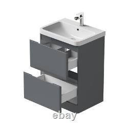 Grey Gloss Freestanding Vanity Unit with Basin 600mm Modern Bathroom Storage