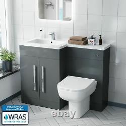 Grey Gloss LH Vanity Cabinet Basin Sink 1100mm and BTW WC Toilet Aron