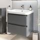 Grey Gloss Wall Hung Vanity Unit & Basin 600mm Width Modern Bathroom Storage