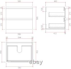 Grey Gloss Wall Hung Vanity Unit & Basin 600mm Width Modern Bathroom Storage
