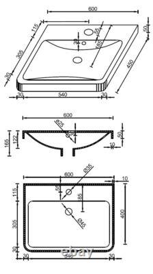 Grey Gloss Wall Hung Vanity Unit & Basin 600mm Width Modern Bathroom Storage