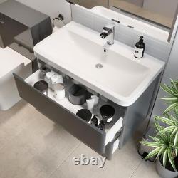Grey Gloss Wall Hung Vanity Unit & Basin 800mm Width Modern Bathroom Storage