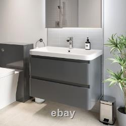 Grey Gloss Wall Hung Vanity Unit & Basin 800mm Width Modern Bathroom Storage