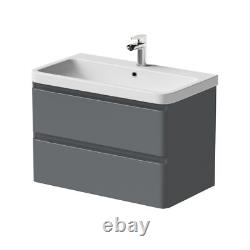 Grey Gloss Wall Hung Vanity Unit & Basin 800mm Width Modern Bathroom Storage