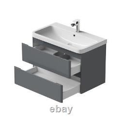 Grey Gloss Wall Hung Vanity Unit & Basin 800mm Width Modern Bathroom Storage
