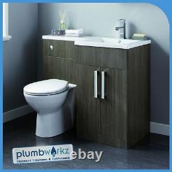 Grey L Shape Bathroom Furniture Suite Resin Basin BTW Toilet Vanity WC Unit