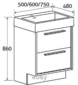 Grey Oak Effect Vanity Unit Resin Basin 75cm Standing Bathroom Sink & Storage
