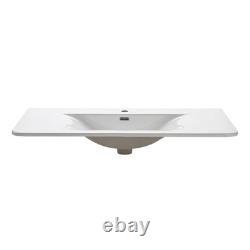 Grey Ribbed Vanity Unit Textured 2 Drawer Floor Standing 1000mm White Basin