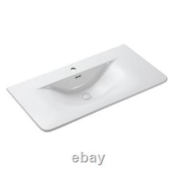 Grey Ribbed Vanity Unit Textured 2 Drawer Floor Standing 1000mm White Basin