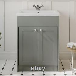 Grey Traditional Freestanding Vanity Unit with Basin 600mm Traditional Bathroom