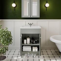 Grey Traditional Freestanding Vanity Unit with Basin 600mm Traditional Bathroom