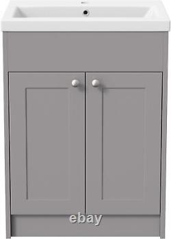 Grey Traditional Freestanding Vanity Unit with Basin 600mm Traditional Bathroom