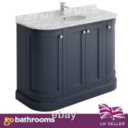 Grey Traditional Vanity Unit Bathroom Sink Marble Top Curved Bathroom Unit 120cm