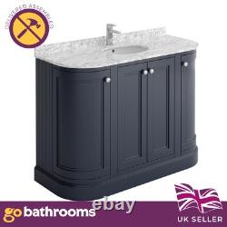 Grey Traditional Vanity Unit Bathroom Sink Marble Top Curved Bathroom Unit 120cm