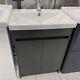Grey Vanity Unit Bathroom Storage Floor Standing & Ceramic Sink Cupboard 600mm