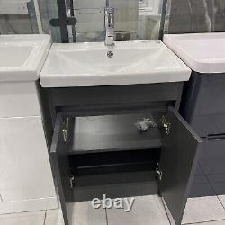 Grey Vanity Unit Bathroom Storage Floor Standing & Ceramic Sink Cupboard 600mm