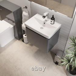 Grey Wall Hung Vanity Unit 500mm Width Modern Bathroom Storage