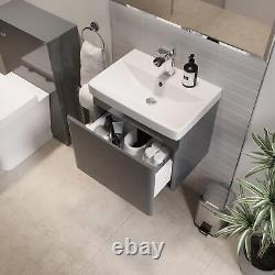 Grey Wall Hung Vanity Unit 500mm Width Modern Bathroom Storage